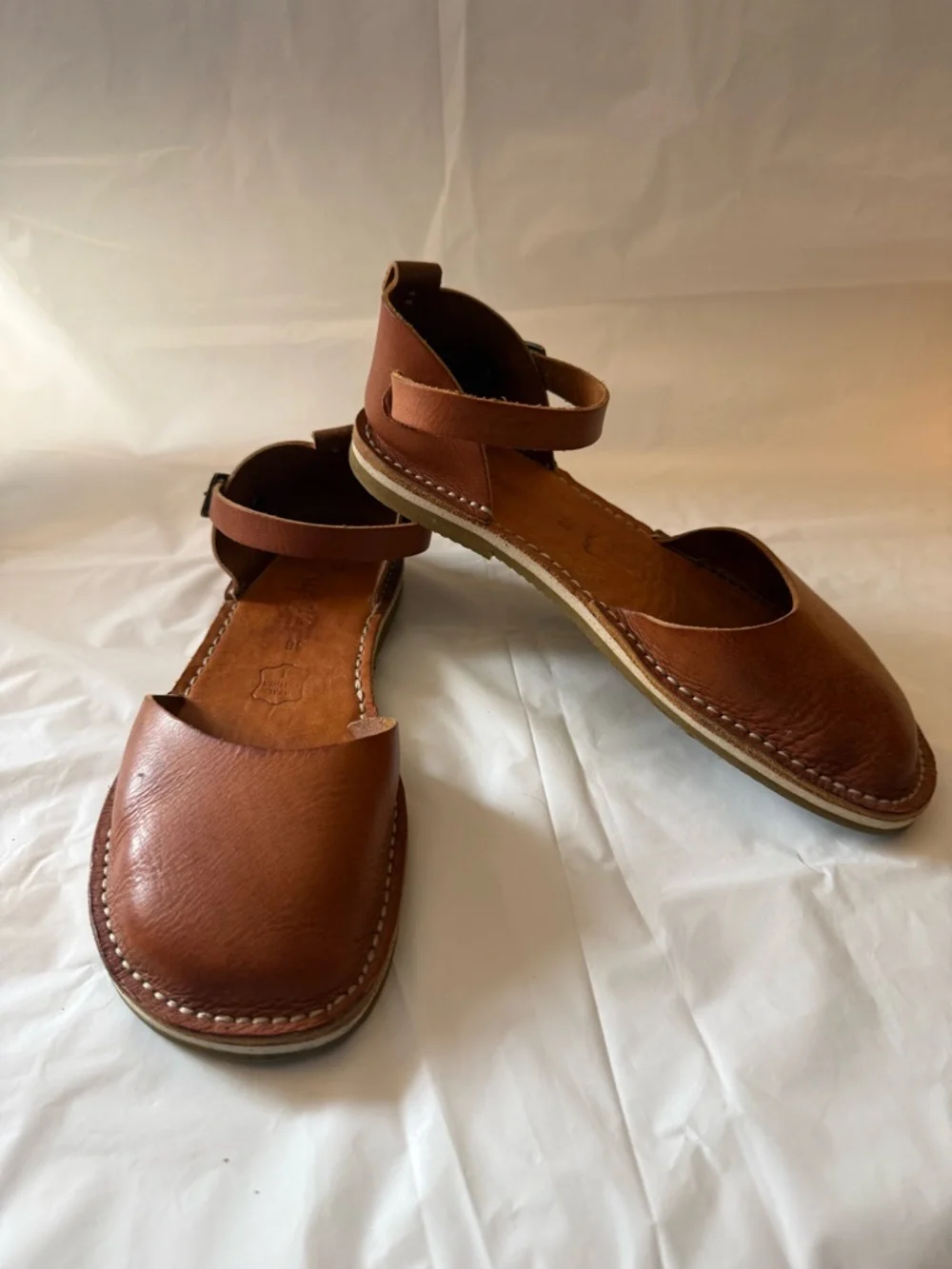 Women's Brown Leather Ankle-Strap Sandals minimalist - Picture 1 of 6